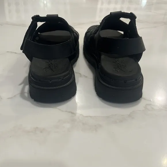 Skechers Jammers Chunky Platform Fisherman Sandals Throwback 90s Leather Black 9