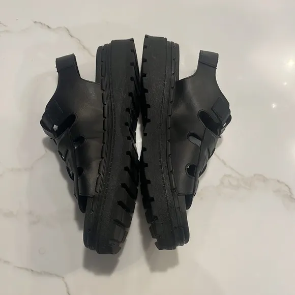 Skechers Jammers Chunky Platform Fisherman Sandals Throwback 90s Leather Black 9
