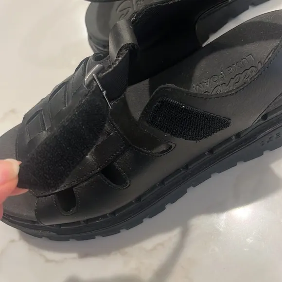 Skechers Jammers Chunky Platform Fisherman Sandals Throwback 90s Leather Black 9
