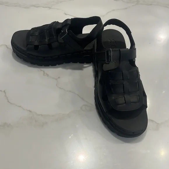 Skechers Jammers Chunky Platform Fisherman Sandals Throwback 90s Leather Black 9