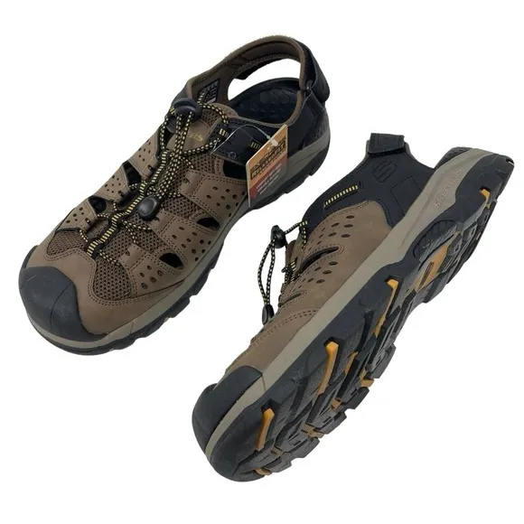 Skechers Men’s Size 12 Brown Leather Closed Toe Fisherman Bungee Sandals New