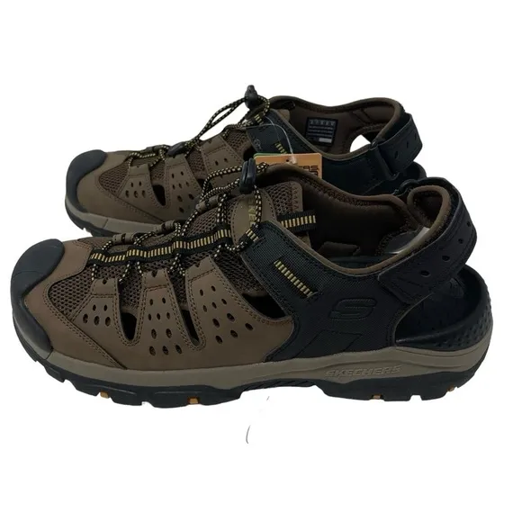 Skechers Men’s Size 12 Brown Leather Closed Toe Fisherman Bungee Sandals New