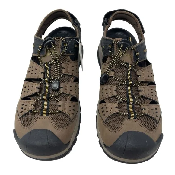Skechers Men’s Size 12 Brown Leather Closed Toe Fisherman Bungee Sandals New