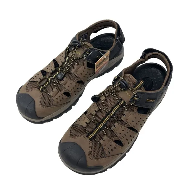 Skechers Men’s Size 12 Brown Leather Closed Toe Fisherman Bungee Sandals New
