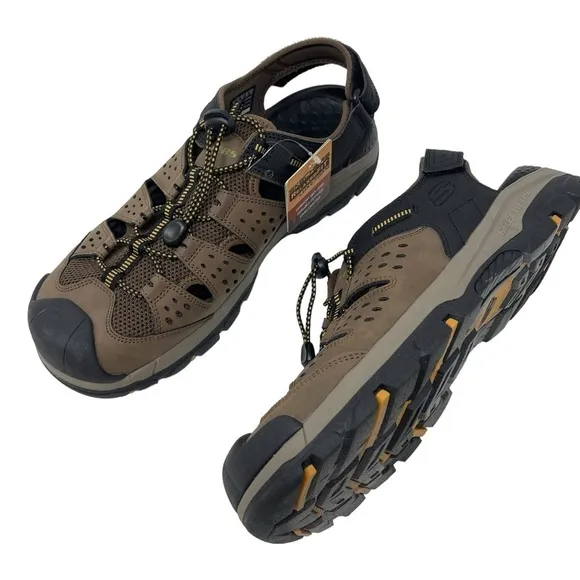 Skechers Men’s Size 12 Brown Leather Closed Toe Fisherman Bungee Sandals New
