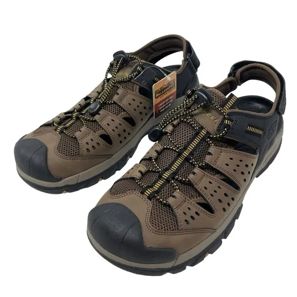 Skechers Men’s Size 12 Brown Leather Closed Toe Fisherman Bungee Sandals New