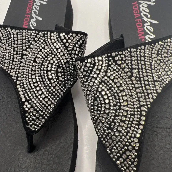 Skechers Premium Yoga Foam Women’s Size 10 Wedge Thong Toe Flip Flops Bling