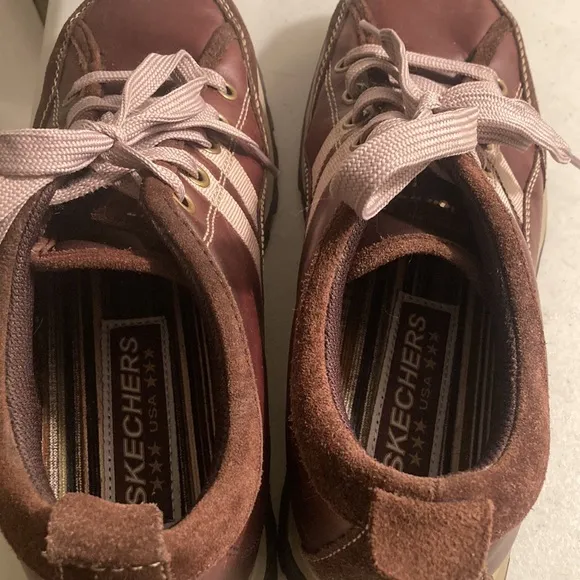 Skechers Toffee Brown Leather Sneaker Loafers Sz 9.5
