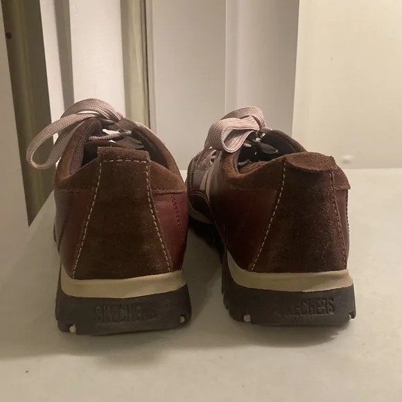 Skechers Toffee Brown Leather Sneaker Loafers Sz 9.5