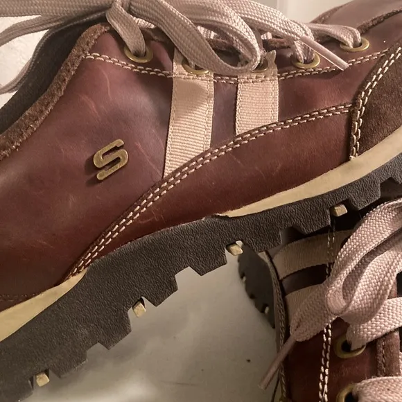 Skechers Toffee Brown Leather Sneaker Loafers Sz 9.5