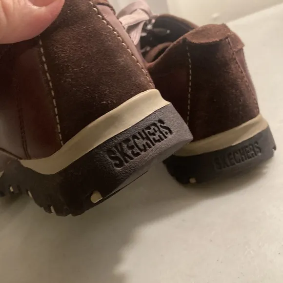 Skechers Toffee Brown Leather Sneaker Loafers Sz 9.5
