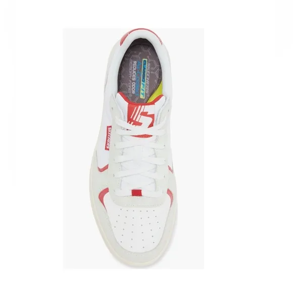Sketchers Street Wear New Wave Low Top Leather Sneaker White &amp; Red Men’s Size 11