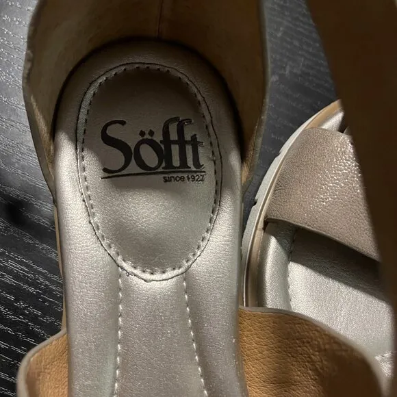 SOFFT  Mirabelle  New Women's Anthracite Metallic Leather Sandals, Size 7.5