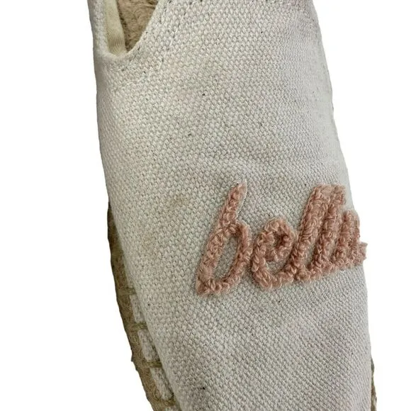 Soludos Ciao Bella Mules Size 8 White Pink Embroidered Espadrilles Slip On Flats