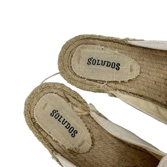 Soludos Ciao Bella Mules Size 8 White Pink Embroidered Espadrilles Slip On Flats