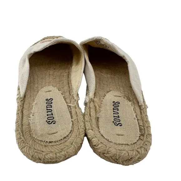 Soludos Ciao Bella Mules Size 8 White Pink Embroidered Espadrilles Slip On Flats