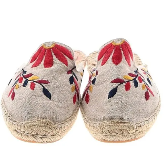 Soludos Floral Tan Multicolor Embroidery Mule Espadrilles Size 7 1/2