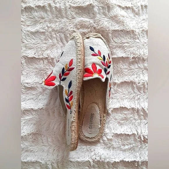 Soludos Floral Tan Multicolor Embroidery Mule Espadrilles Size 7 1/2