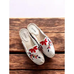 Soludos Floral Tan Multicolor Embroidery Mule Espadrilles Size 7 1/2