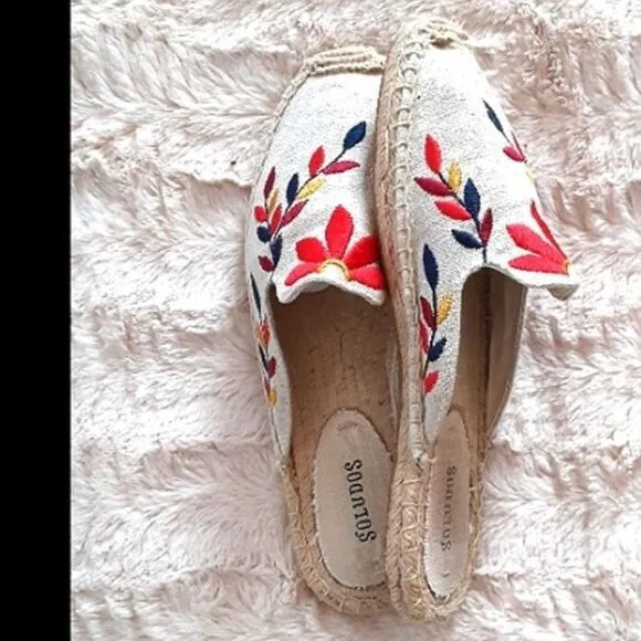 Soludos Floral Tan Multicolor Embroidery Mule Espadrilles Size 7 1/2