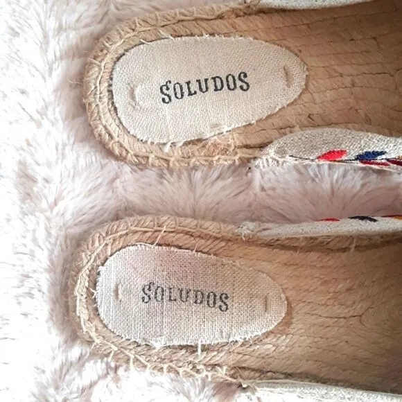 Soludos Floral Tan Multicolor Embroidery Mule Espadrilles Size 7 1/2
