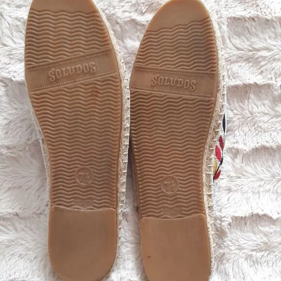 Soludos Floral Tan Multicolor Embroidery Mule Espadrilles Size 7 1/2
