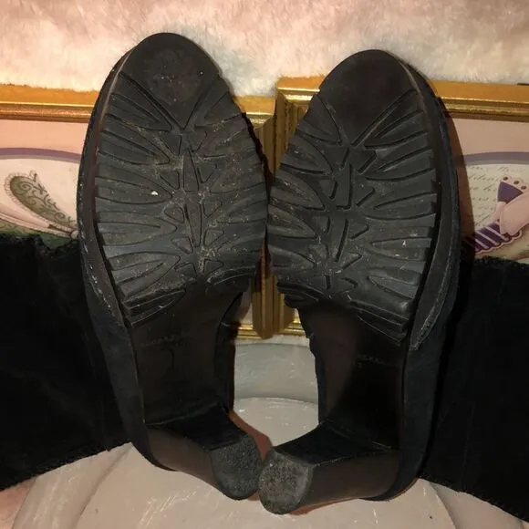 Sondra Roberts 11 Black Suede High Pull on Mid Zip Boots Pumps Stacked Heel