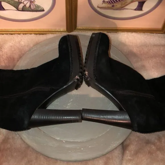 Sondra Roberts 11 Black Suede High Pull on Mid Zip Boots Pumps Stacked Heel