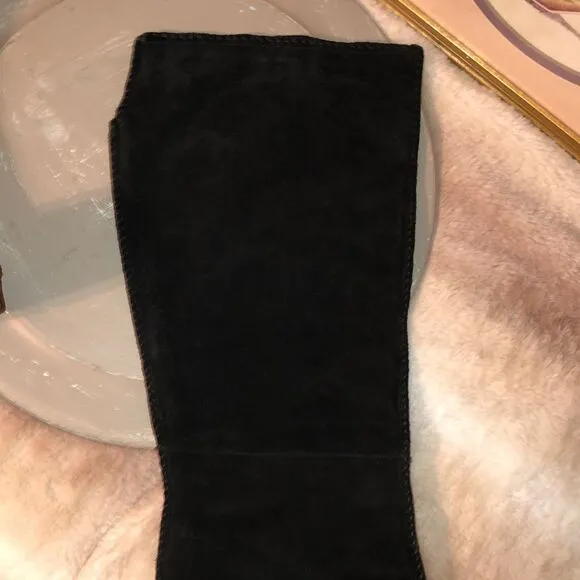 Sondra Roberts 11 Black Suede High Pull on Mid Zip Boots Pumps Stacked Heel
