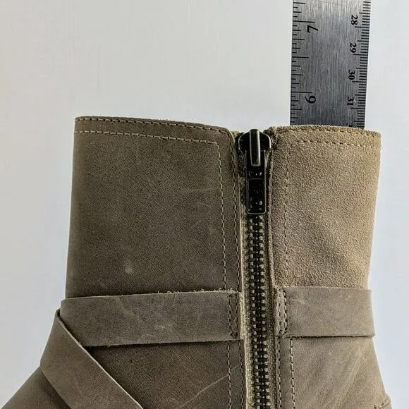 Sorel Boots Cate Buckle Womens 8.5 Tan Leather Ankle Heels Zipper Straps Lug