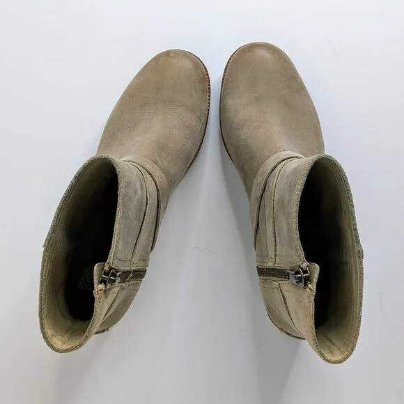Sorel Boots Cate Buckle Womens 8.5 Tan Leather Ankle Heels Zipper Straps Lug