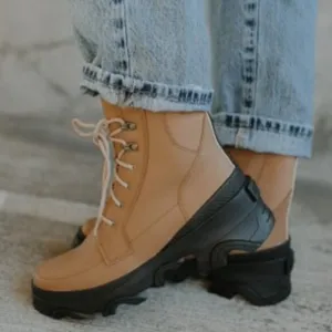 Sorel Brex Boots Leather Lace Up Booties Waterproof Tawny Buff Black Size 9.5