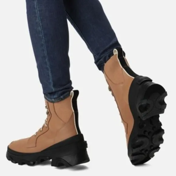 Sorel Brex Boots Leather Lace Up Booties Waterproof Tawny Buff Black Size 9.5