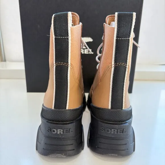 Sorel Brex Boots Leather Lace Up Booties Waterproof Tawny Buff Black Size 9.5