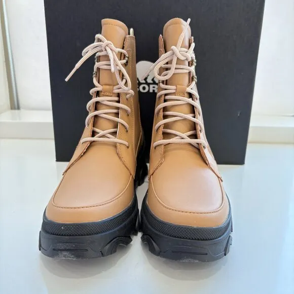 Sorel Brex Boots Leather Lace Up Booties Waterproof Tawny Buff Black Size 9.5