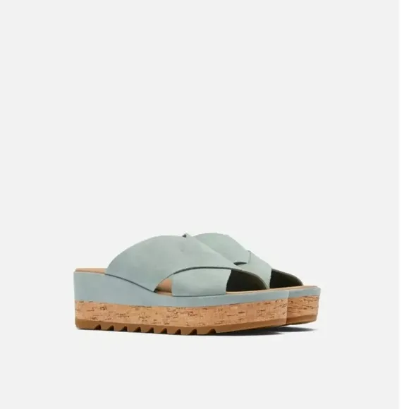 SOREL CAMERON FLATFORM MULE WEDGE SANDALS WOMENS