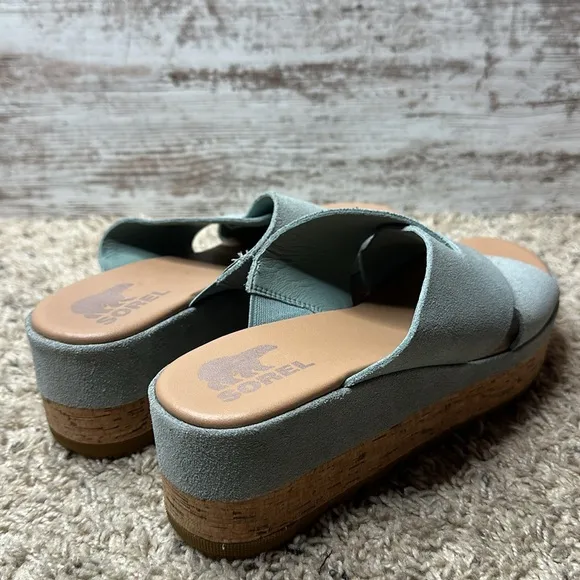 SOREL CAMERON FLATFORM MULE WEDGE SANDALS WOMENS