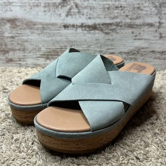 SOREL CAMERON FLATFORM MULE WEDGE SANDALS WOMENS