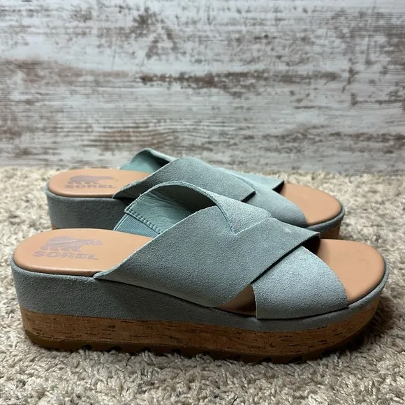 SOREL CAMERON FLATFORM MULE WEDGE SANDALS WOMENS