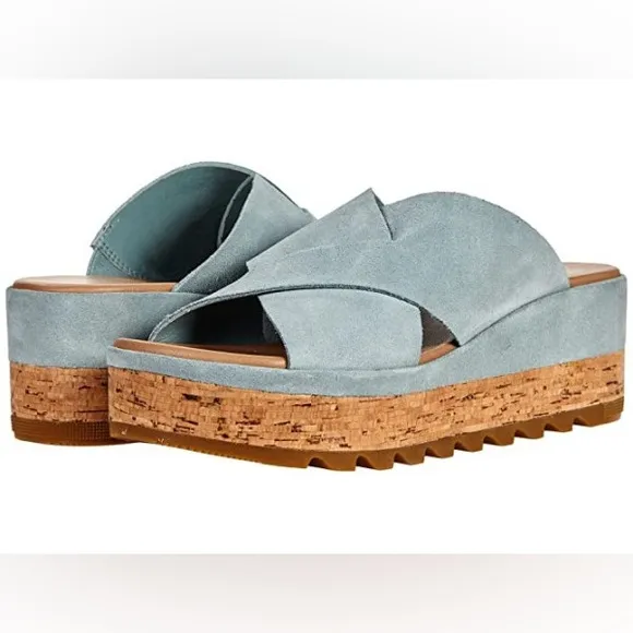 SOREL CAMERON FLATFORM MULE WEDGE SANDALS WOMENS