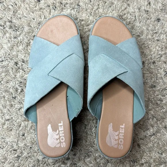 SOREL CAMERON FLATFORM MULE WEDGE SANDALS WOMENS
