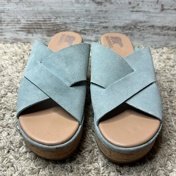 SOREL CAMERON FLATFORM MULE WEDGE SANDALS WOMENS