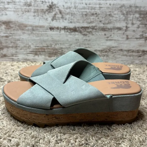 SOREL CAMERON FLATFORM MULE WEDGE SANDALS WOMENS