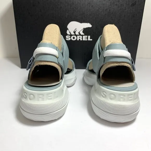 Sorel Explorer Blitz Stride Sandals Leather Wedge Crushed Blue Size 8.5 NEW