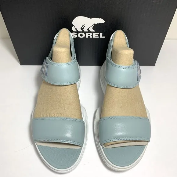 Sorel Explorer Blitz Stride Sandals Leather Wedge Crushed Blue Size 8.5 NEW