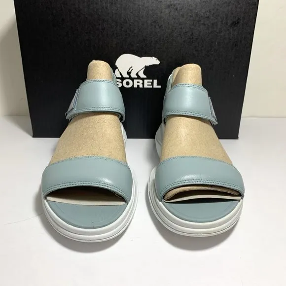 Sorel Explorer Blitz Stride Sandals Leather Wedge Crushed Blue Size 8.5 NEW