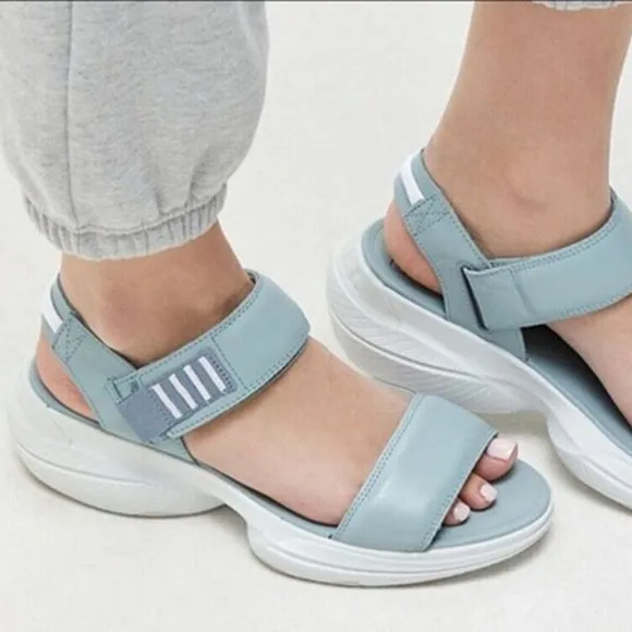 Sorel Explorer Blitz Stride Sandals Leather Wedge Crushed Blue Size 8.5 NEW