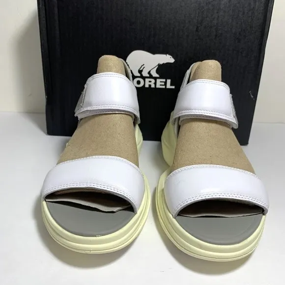 Sorel Explorer Blitz Stride Sandals Leather Wedge White Bolt Hint Size 7 NEW