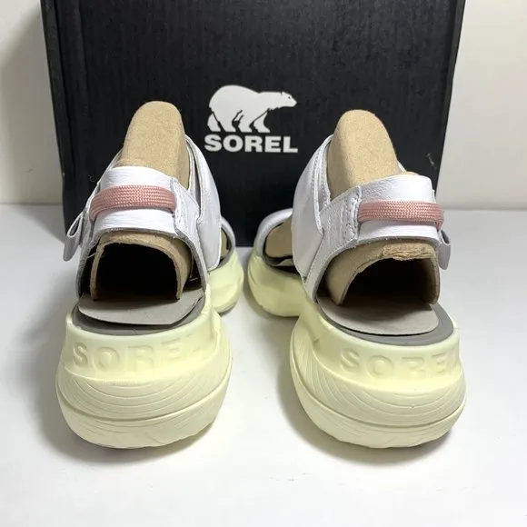 Sorel Explorer Blitz Stride Sandals Leather Wedge White Bolt Hint Size 7 NEW