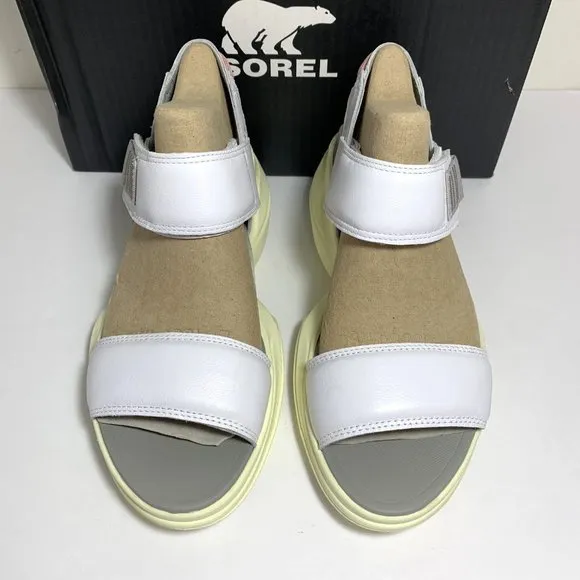 Sorel Explorer Blitz Stride Sandals Leather Wedge White Bolt Hint Size 7 NEW